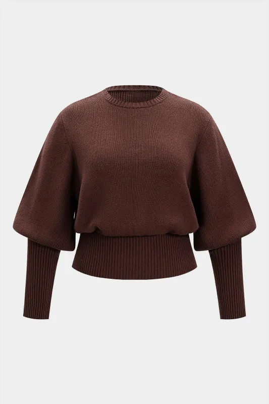 Plus Size Knit Round Neck Long-Sleeve Top sold by Micas