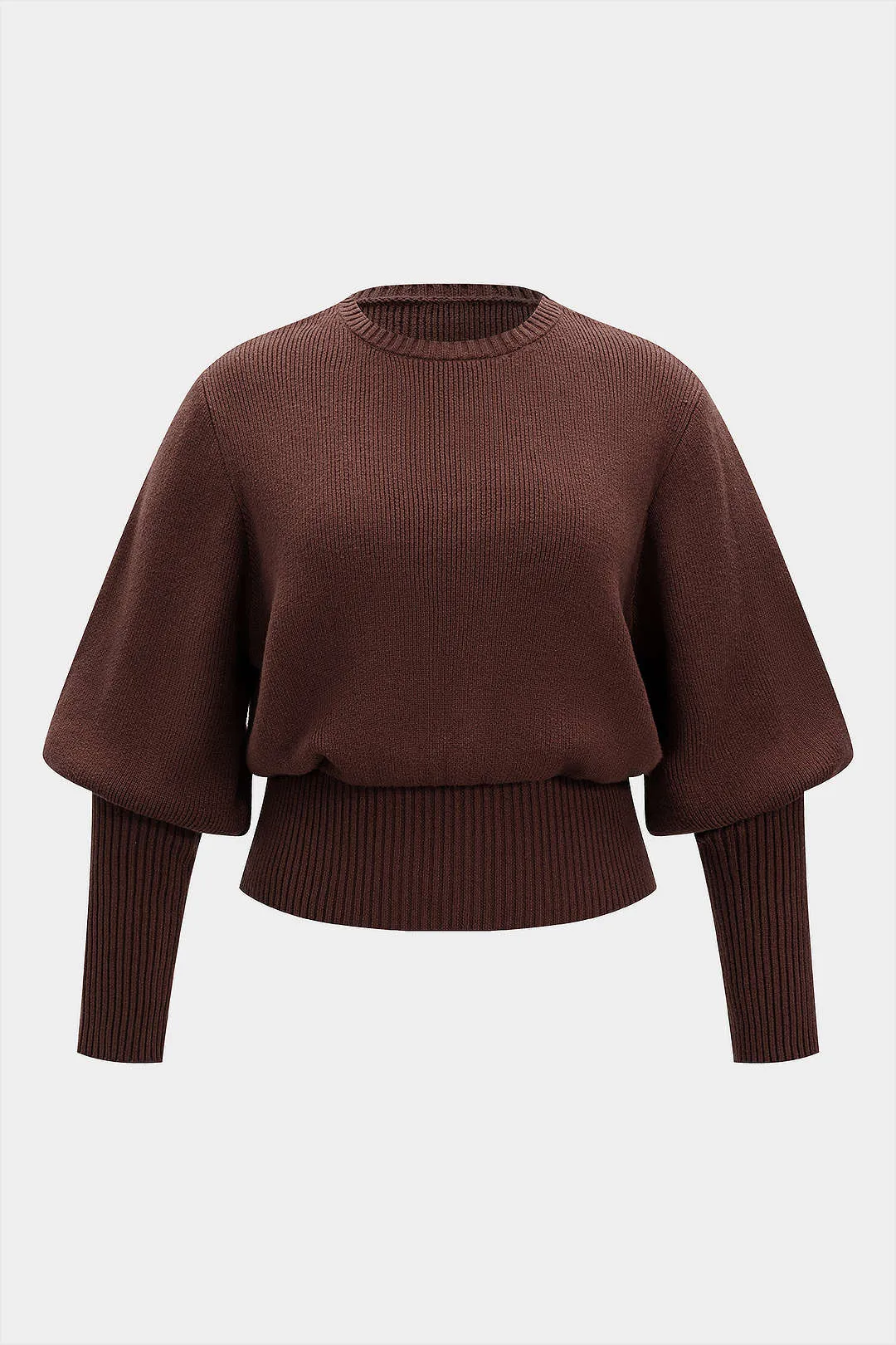 Plus Size Knit Round Neck Long-Sleeve Top sold by Micas