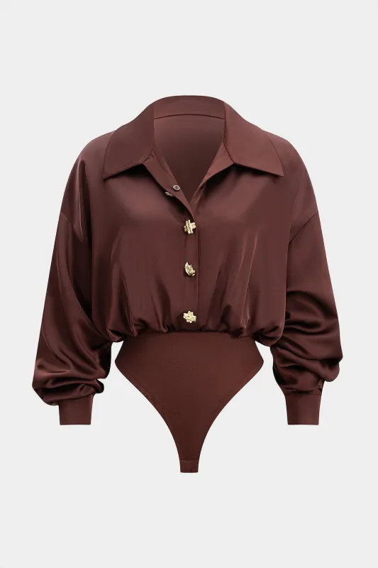Satin Button Long Sleeve Bodysuit sold by Micas