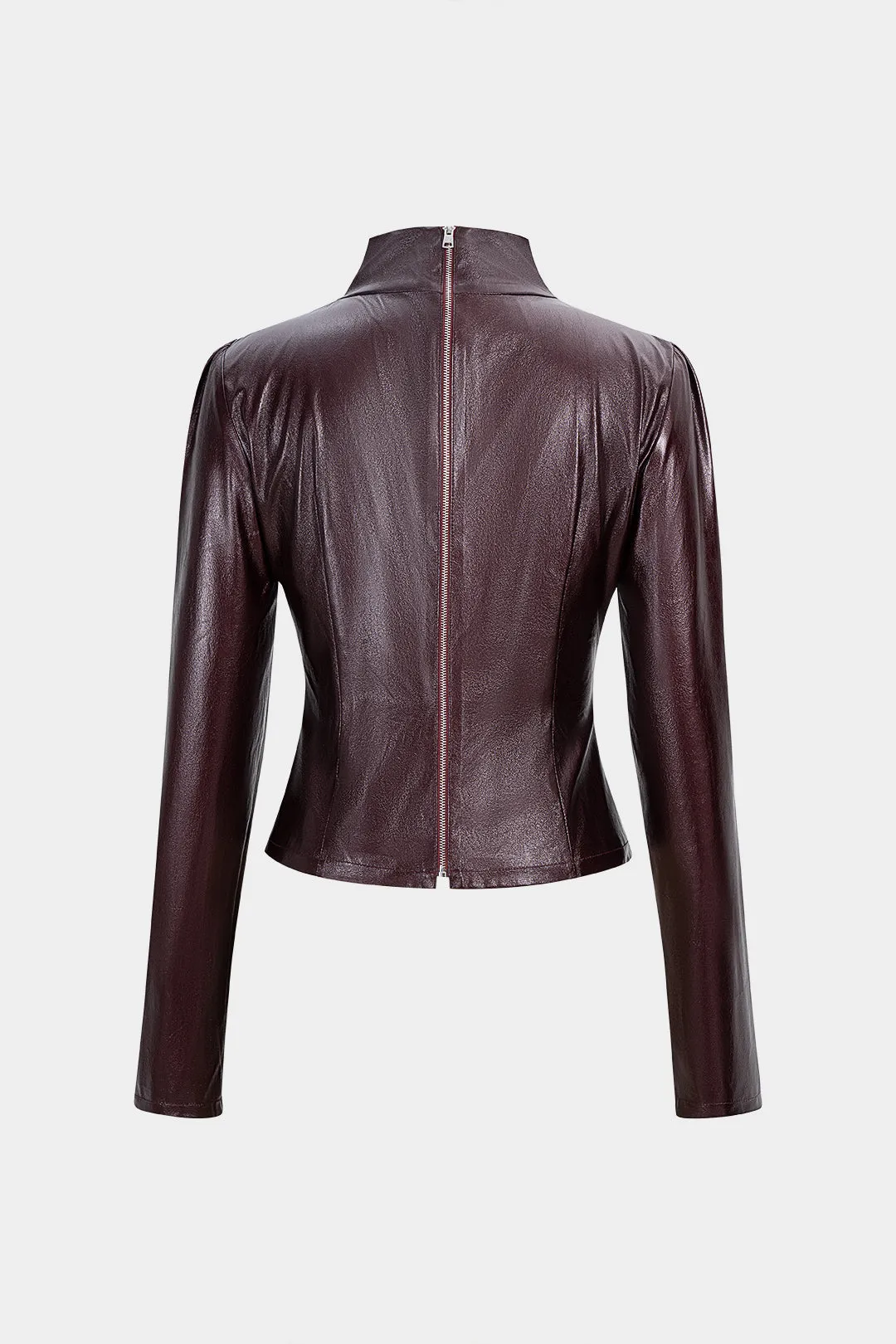 Faux Leather Ruched Waist-Cinching Zipper Jacket sold by Micas product image thumbnail 2