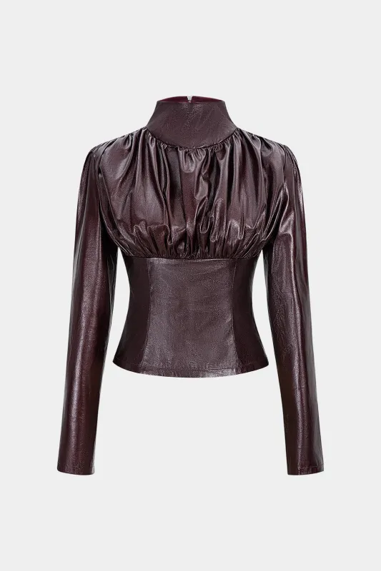 Faux Leather Ruched Waist-Cinching Zipper Jacket sold by Micas