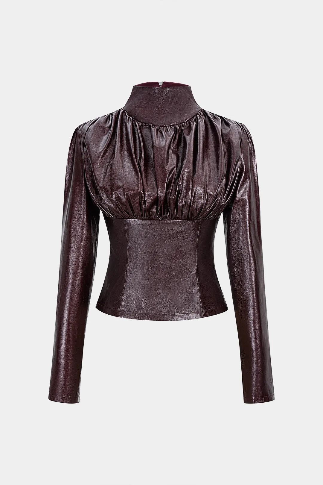 Faux Leather Ruched Waist-Cinching Zipper Jacket sold by Micas
