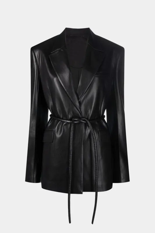 Faux Leather Belted Blazer sold by Micas
