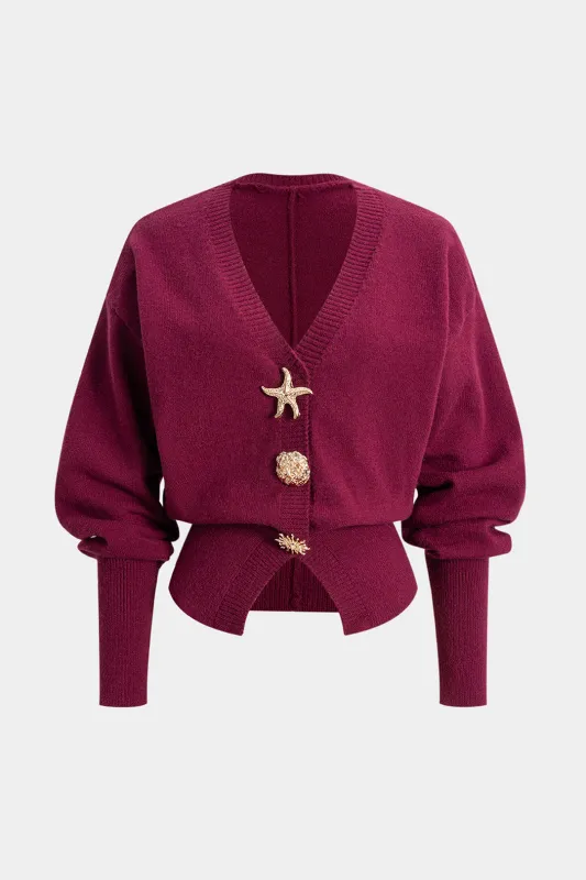 Knit Metallic V-Neck Cardigan sold by Micas