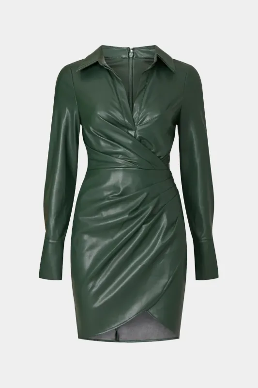 Faux Leather Pleated Asymmetrical Long Sleeve Mini Dress sold by Micas