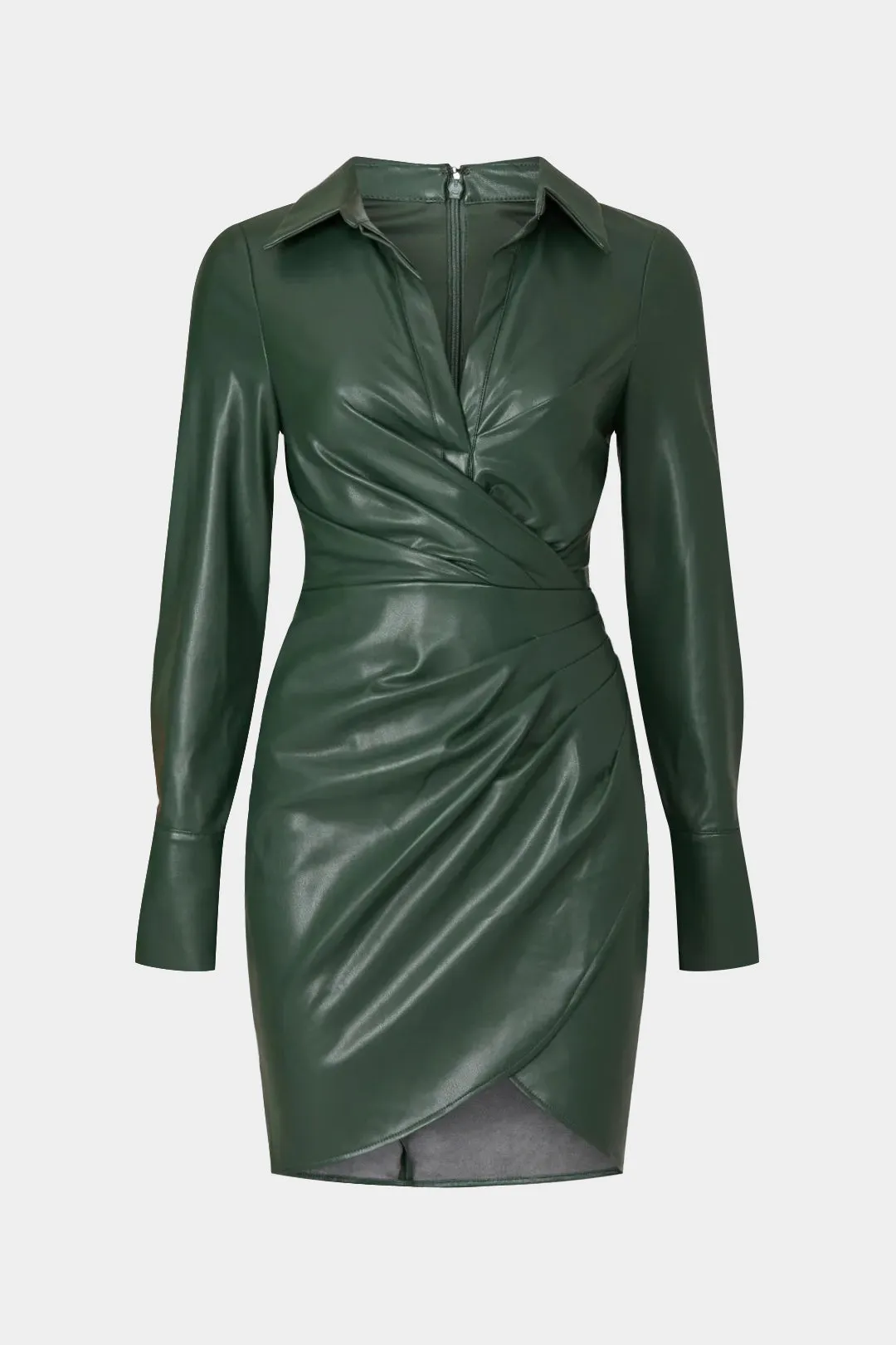 Faux Leather Pleated Asymmetrical Long Sleeve Mini Dress sold by Micas
