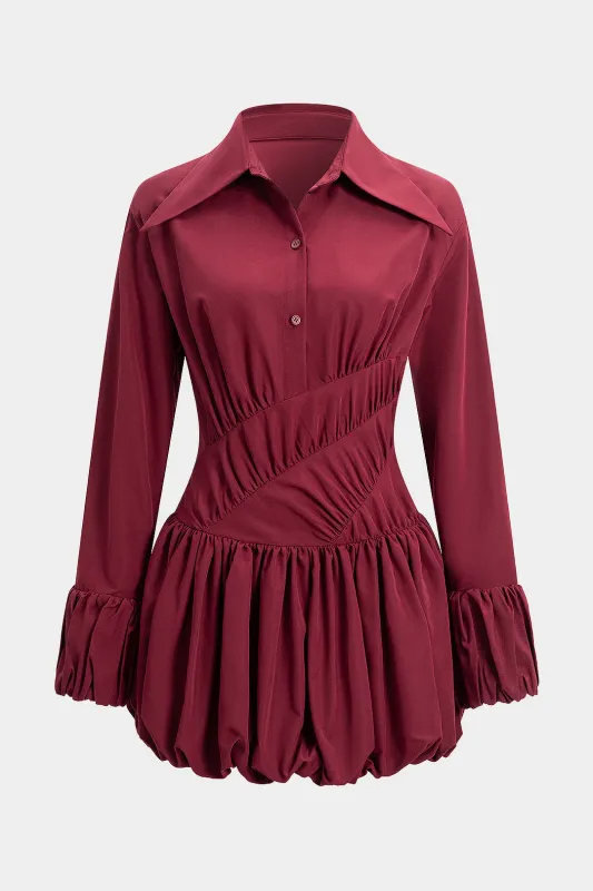 Button Ruched Long Sleeve Mini Dress sold by Micas