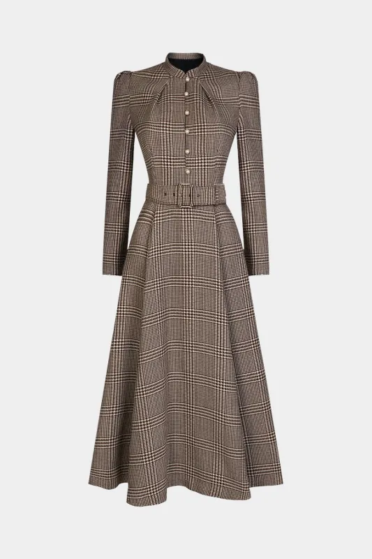 Plaid Print Button Belted Long Sleeve Maxi Dress sold by Micas