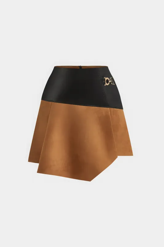 Faux Leather Suede Patchwork Skirt sold by Micas