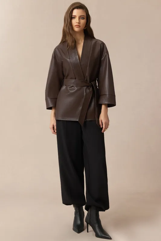 Faux Leather Belted Jacket sold by Micas
