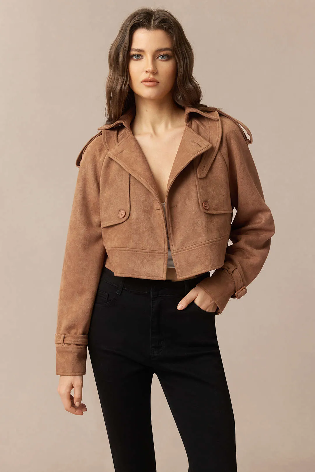 Suede Button Cropped Jacket sold by Micas