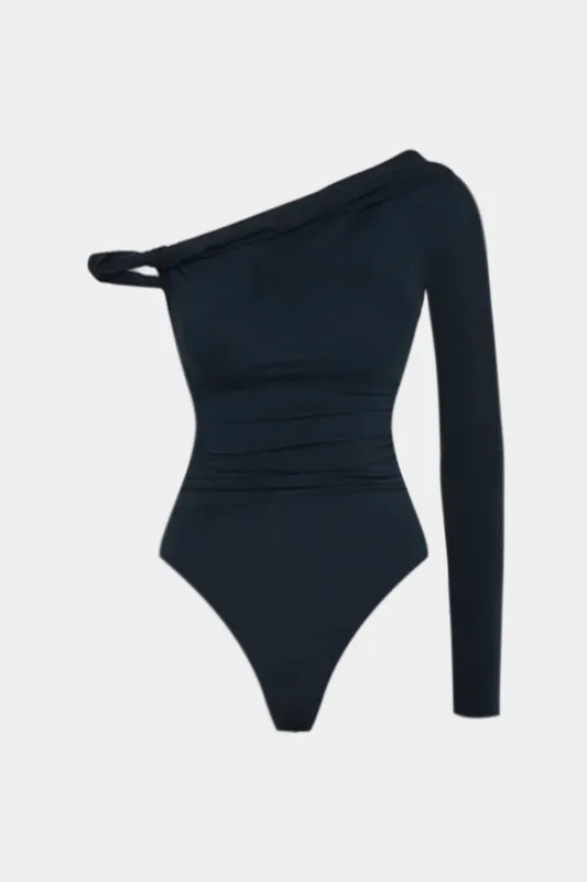 One Shoulder Twist Knot Long Sleeve Bodysuit sold by Micas
