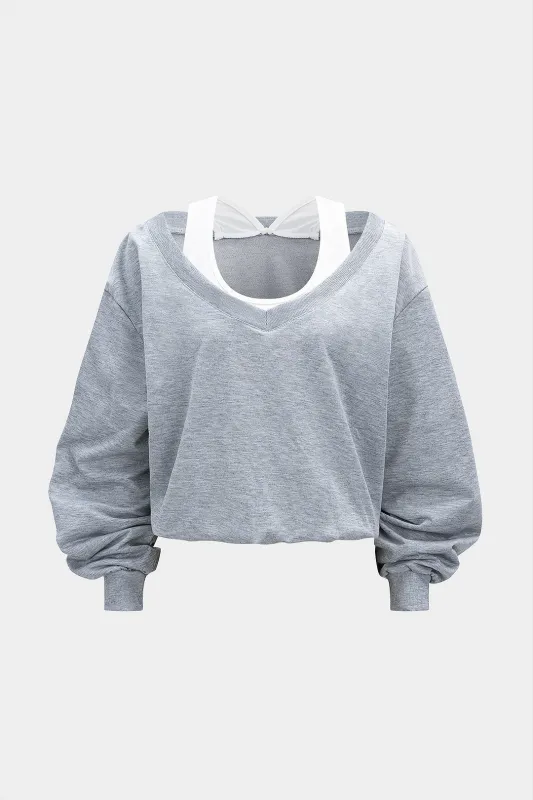 Contrast Cut Out V-Neck Sweatshirt sold by Micas