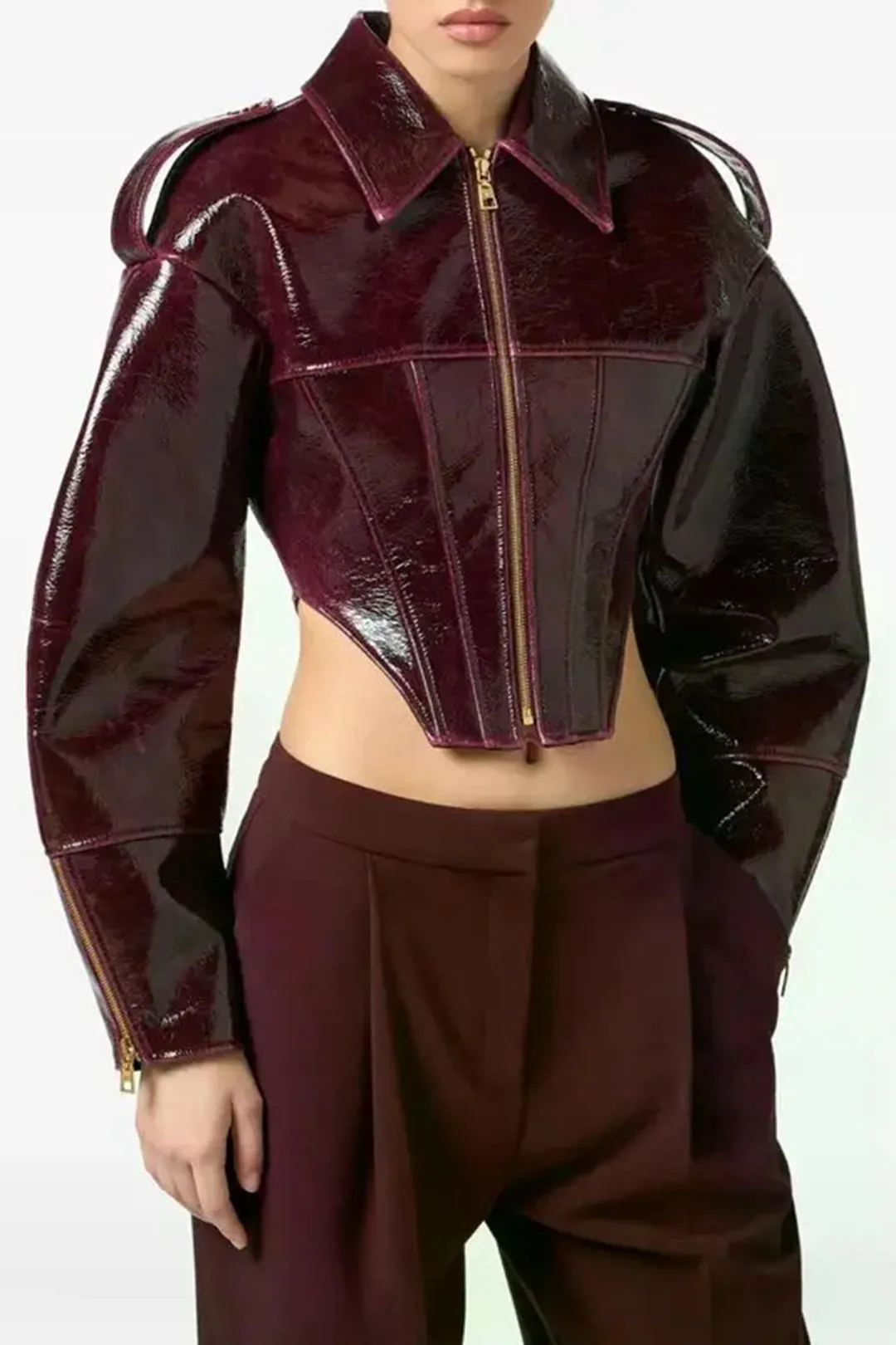 Faux Leather Zipper Waist-Cinching Jacket sold by Micas product image thumbnail 2