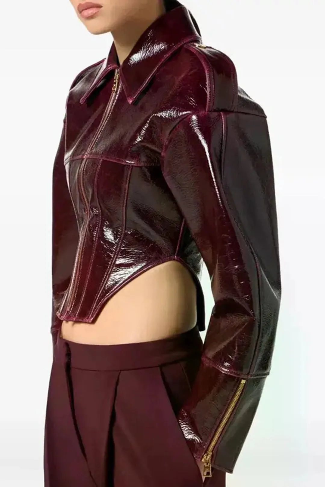 Faux Leather Zipper Waist-Cinching Jacket sold by Micas product image thumbnail 4