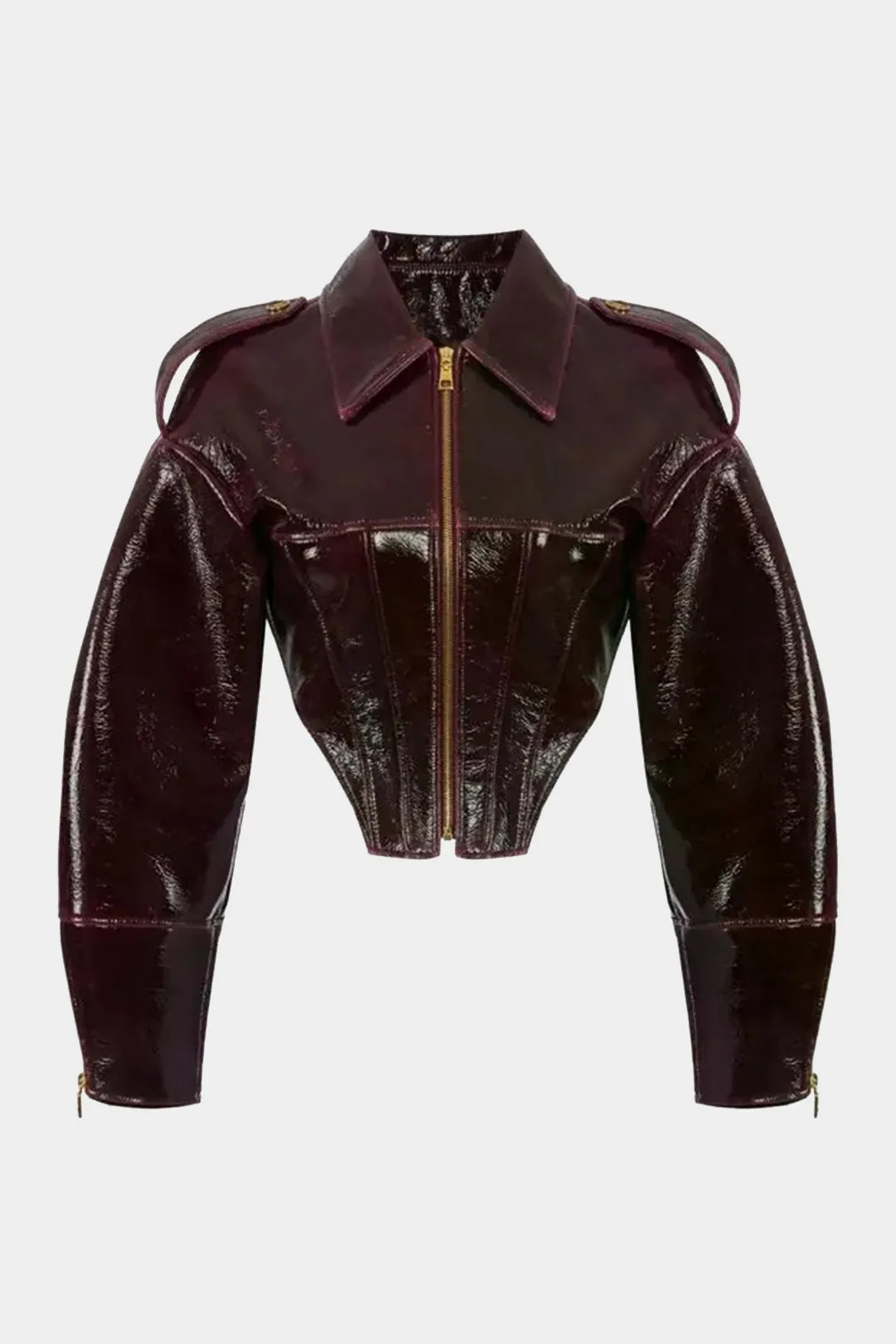 Faux Leather Zipper Waist-Cinching Jacket sold by Micas