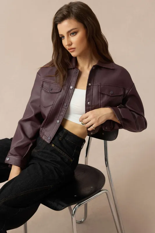 Faux Leather Button Jacket sold by Micas