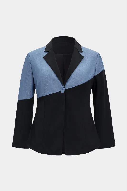 Plus Size Button Patchwork Blazer sold by Micas