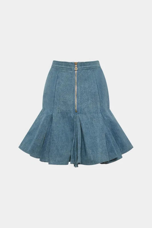 Denim Ruffle Zipper Skirt sold by Micas