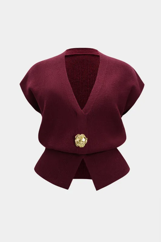 Plus Size Knit Metallic Button V-Neck Vest sold by Micas