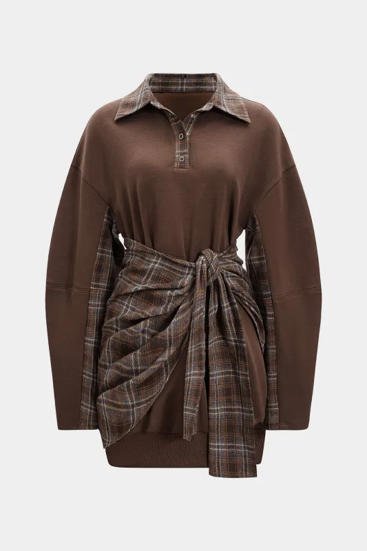 Plaid Print Patchwork Long Sleeve Mini Dress sold by Micas