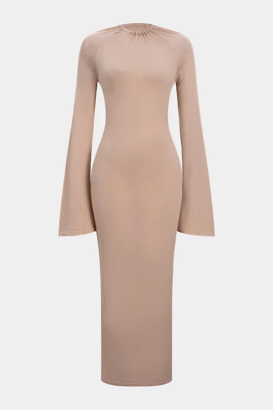 Solid Backless Long Sleeve Maxi Dress sold by Micas