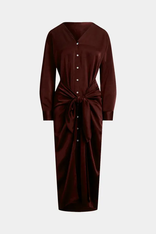 Satin Tie Front Long Sleeve Maxi Dress sold by Micas