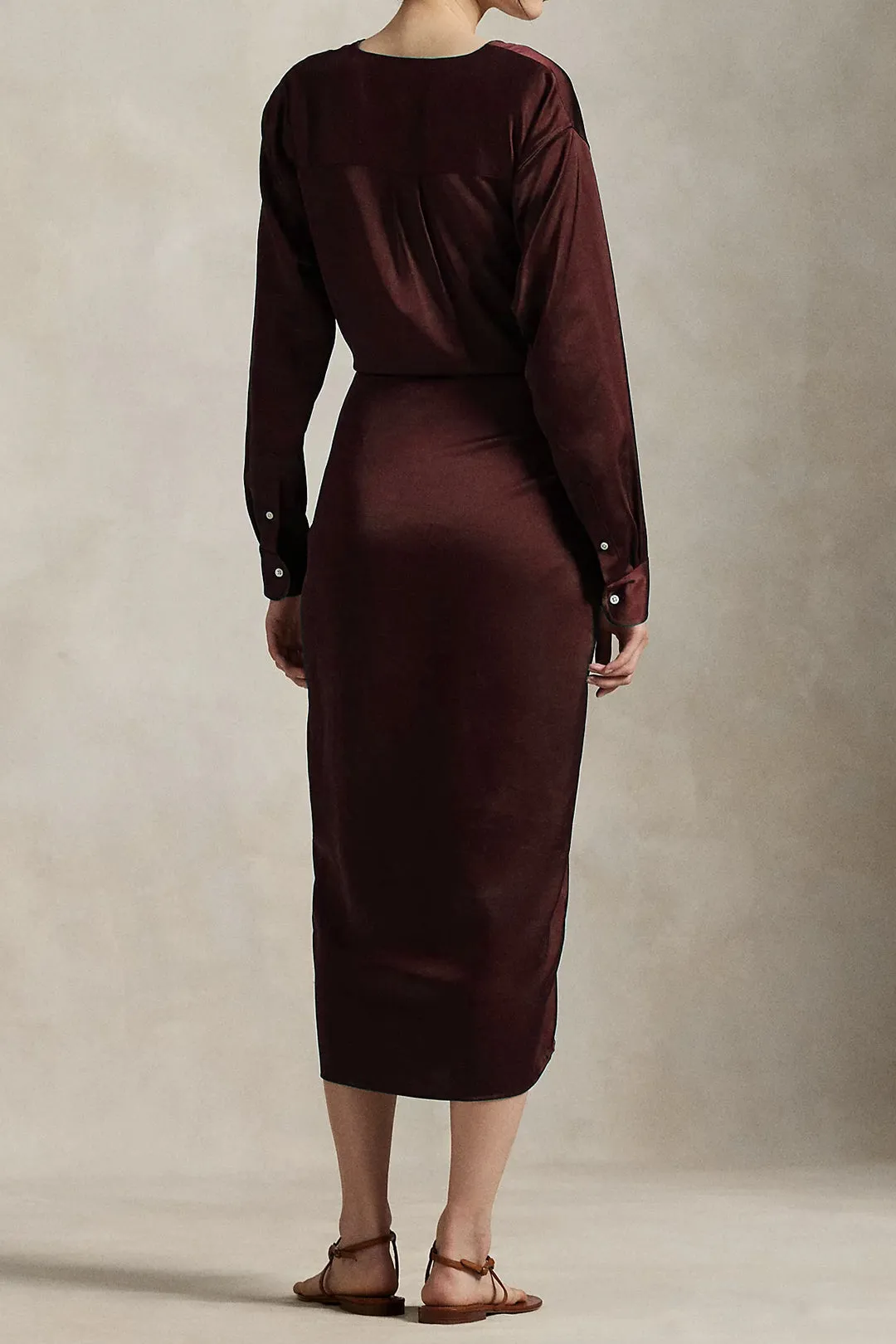 Satin Tie Front Long Sleeve Maxi Dress sold by Micas product image thumbnail 2