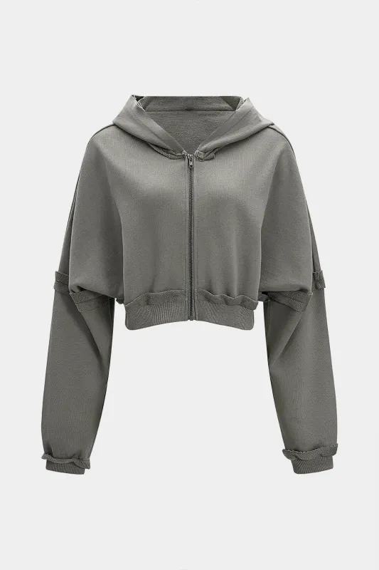 Hooded Frayed Long Sleeve Sweatshirt sold by Micas