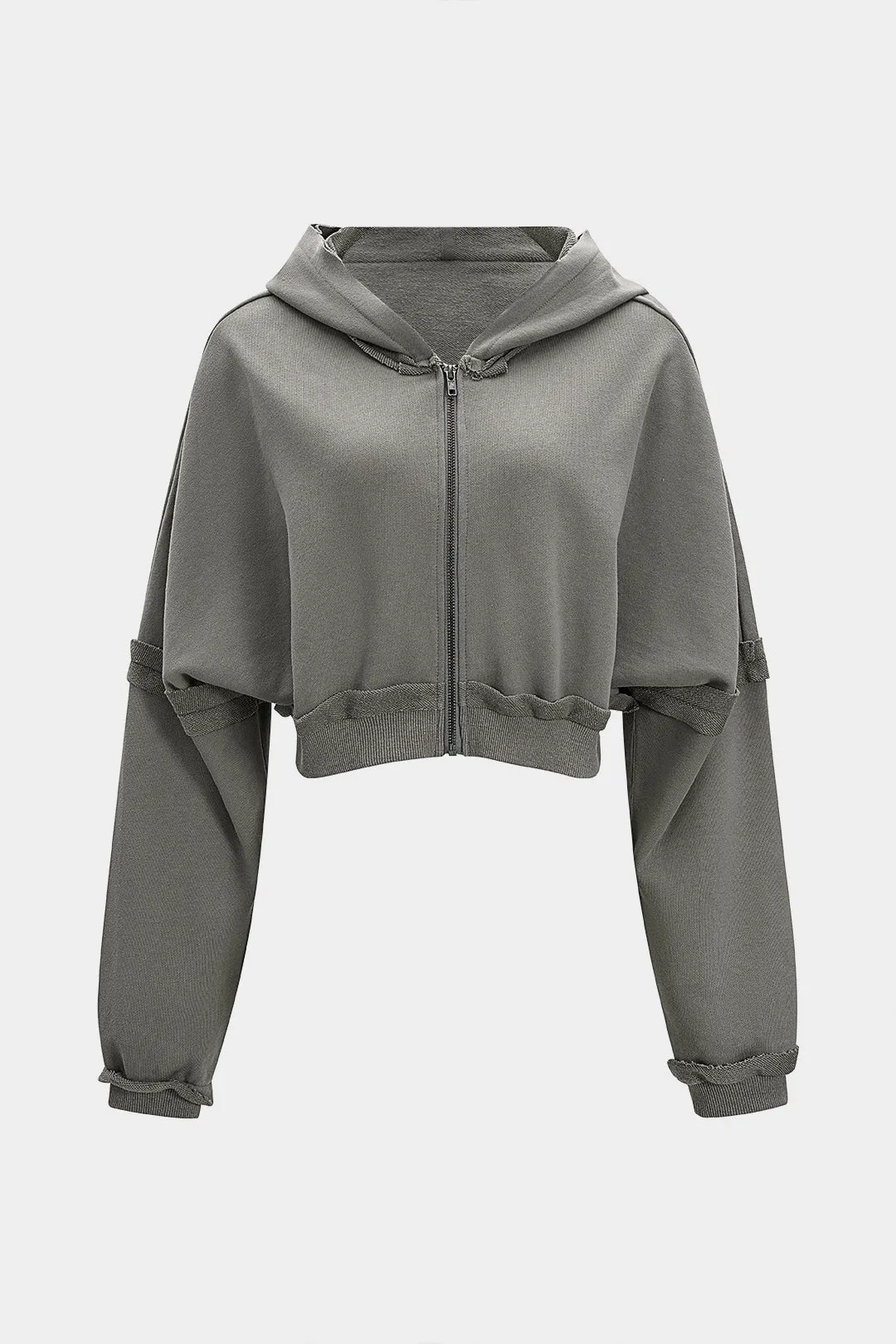 Hooded Frayed Long Sleeve Sweatshirt sold by Micas