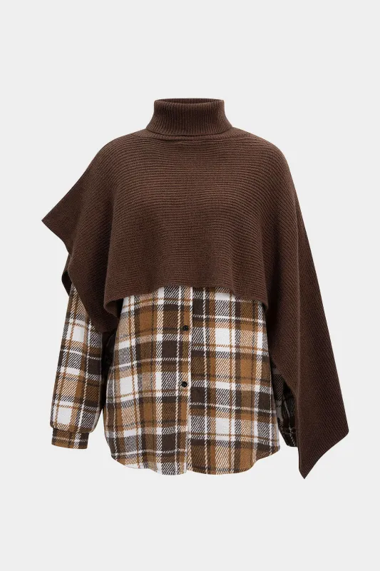 Plaid Print Knit Turtleneck Long-Sleeve Shirt sold by Micas