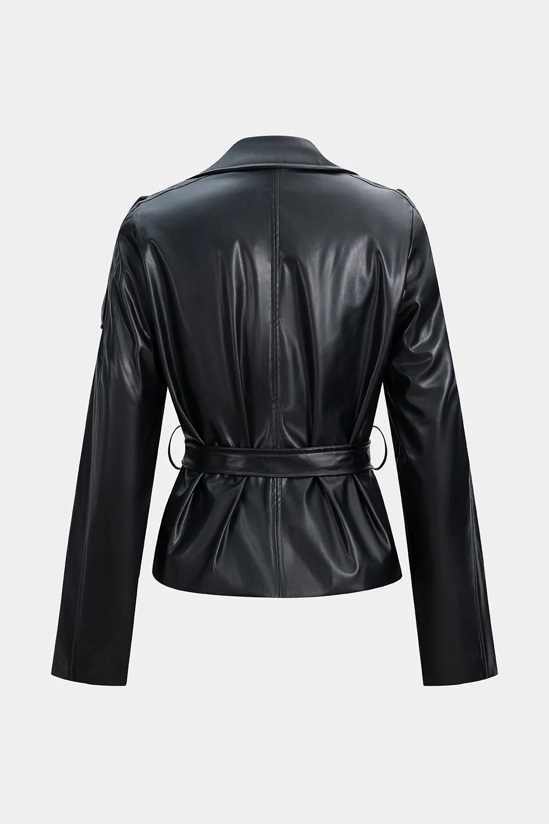 Faux Leather Button Tie-Front Pocket Jacket sold by Micas product image thumbnail 2