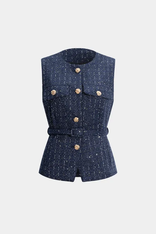 Metallic Button Belted Vest sold by Micas