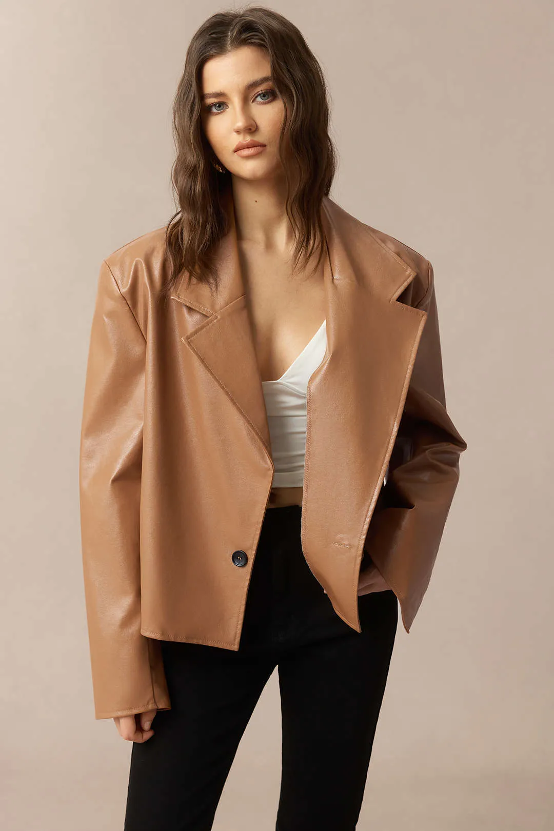 Faux Leather Notched Lapel Jacket sold by Micas product image thumbnail 4