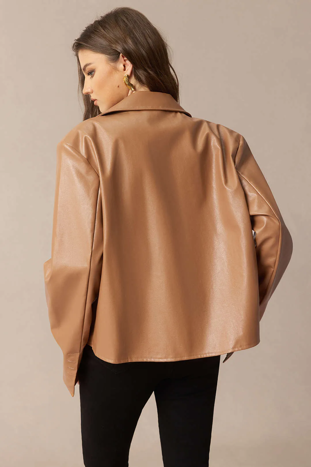 Faux Leather Notched Lapel Jacket sold by Micas product image thumbnail 2