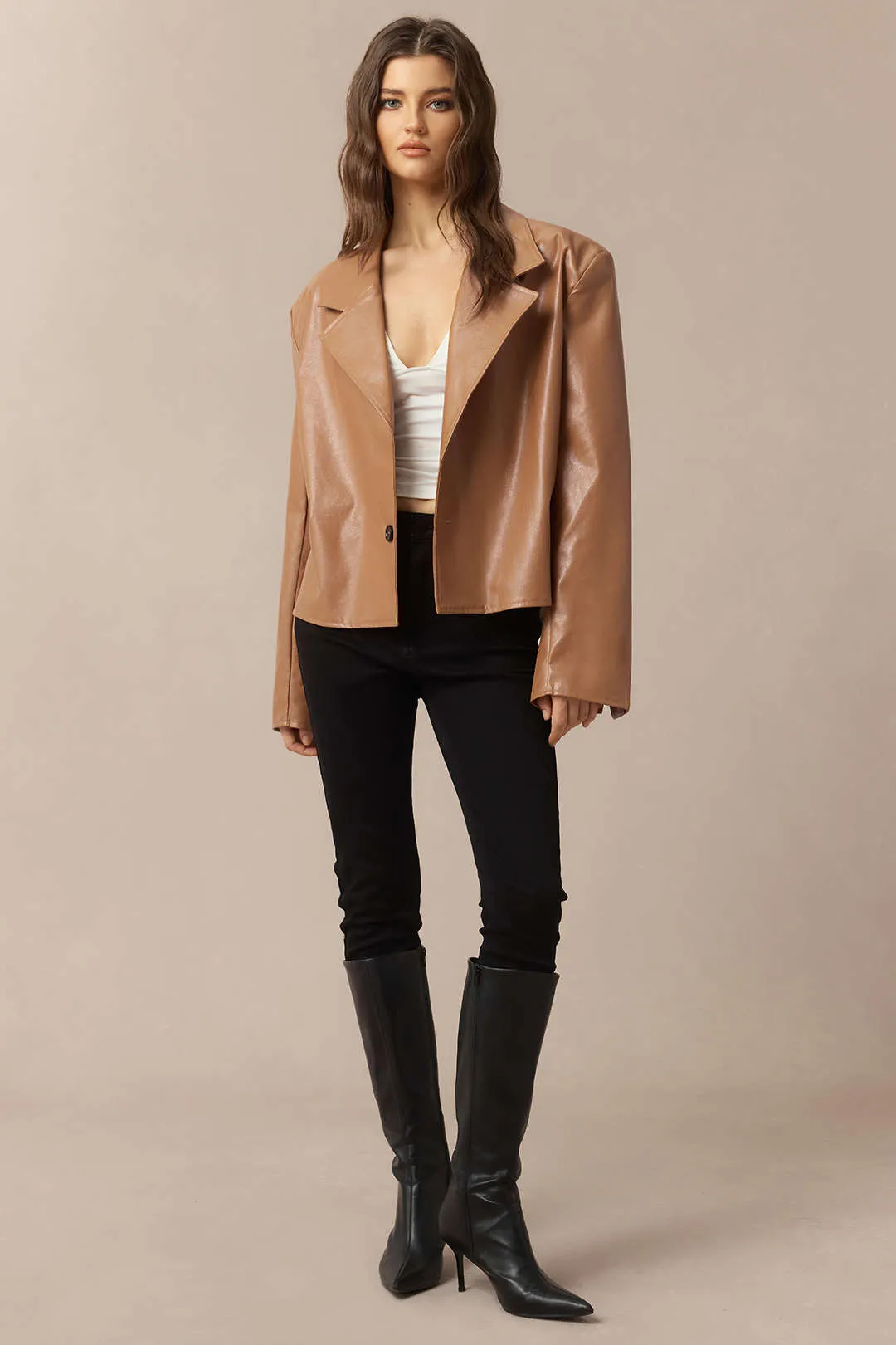 Faux Leather Notched Lapel Jacket sold by Micas product image thumbnail 3