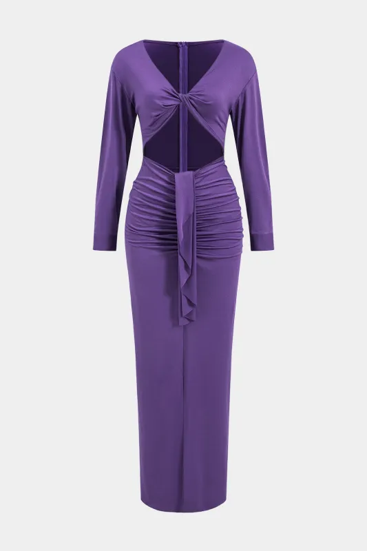 Cut Out Twist Knot Ruched Long Sleeve Midi Dress sold by Micas