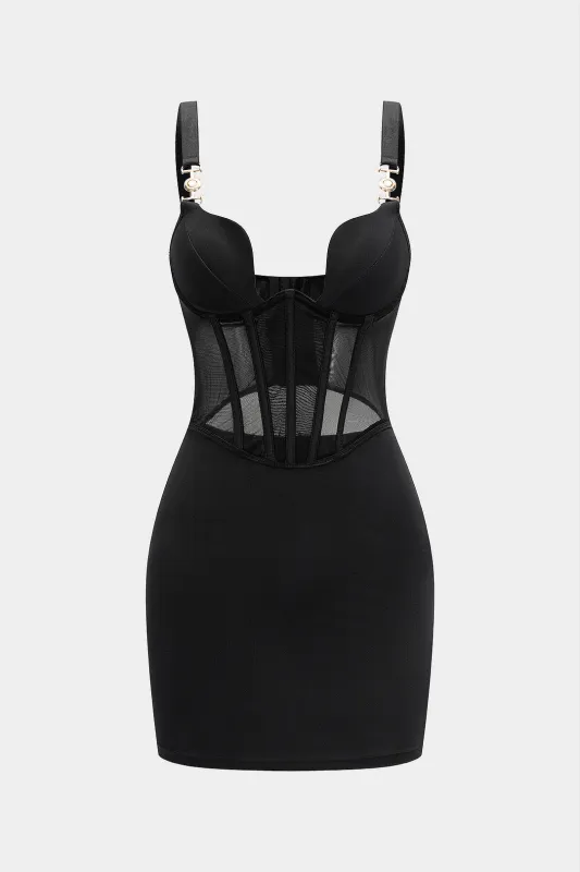 Sheer Patchwork Mesh Underwire Slip Sleeveless Mini Dress made by Micas