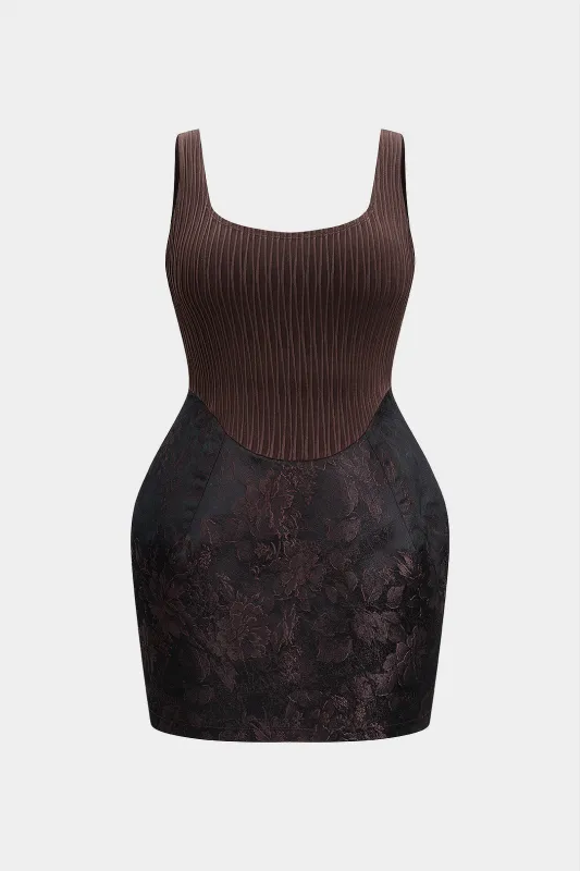 Plus Size Jacquard Patchwork Sleeveless Mini Dress sold by Micas