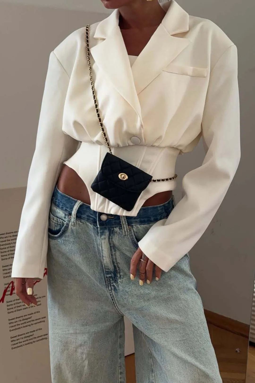 Notched Lapel Waist-Cinching Blazer sold by Micas product image thumbnail 2