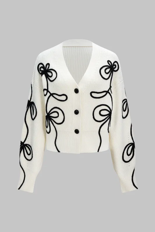Knit Embroidery V-Neck Cardigan sold by Micas