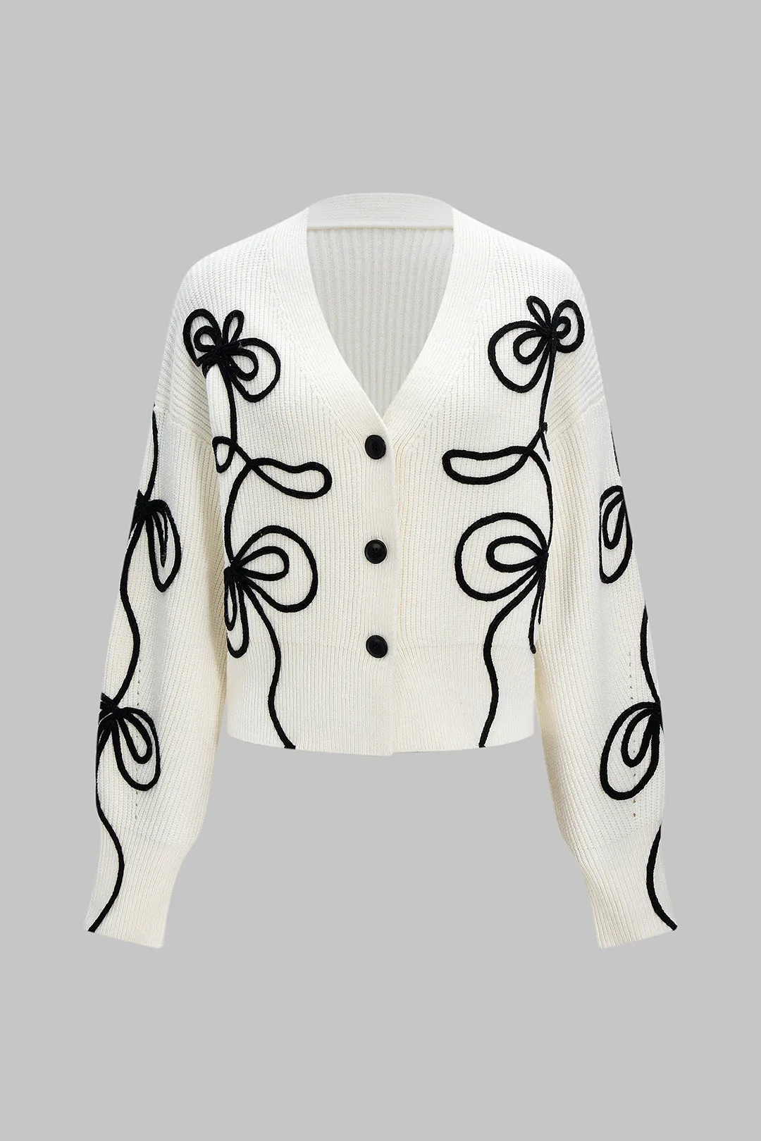 Knit Embroidery V-Neck Cardigan sold by Micas