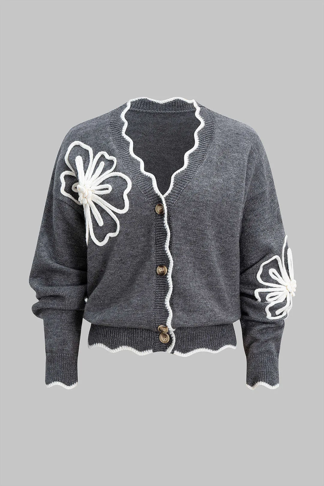 Knit 3D Flower Embroidery Button Cardigan sold by Micas