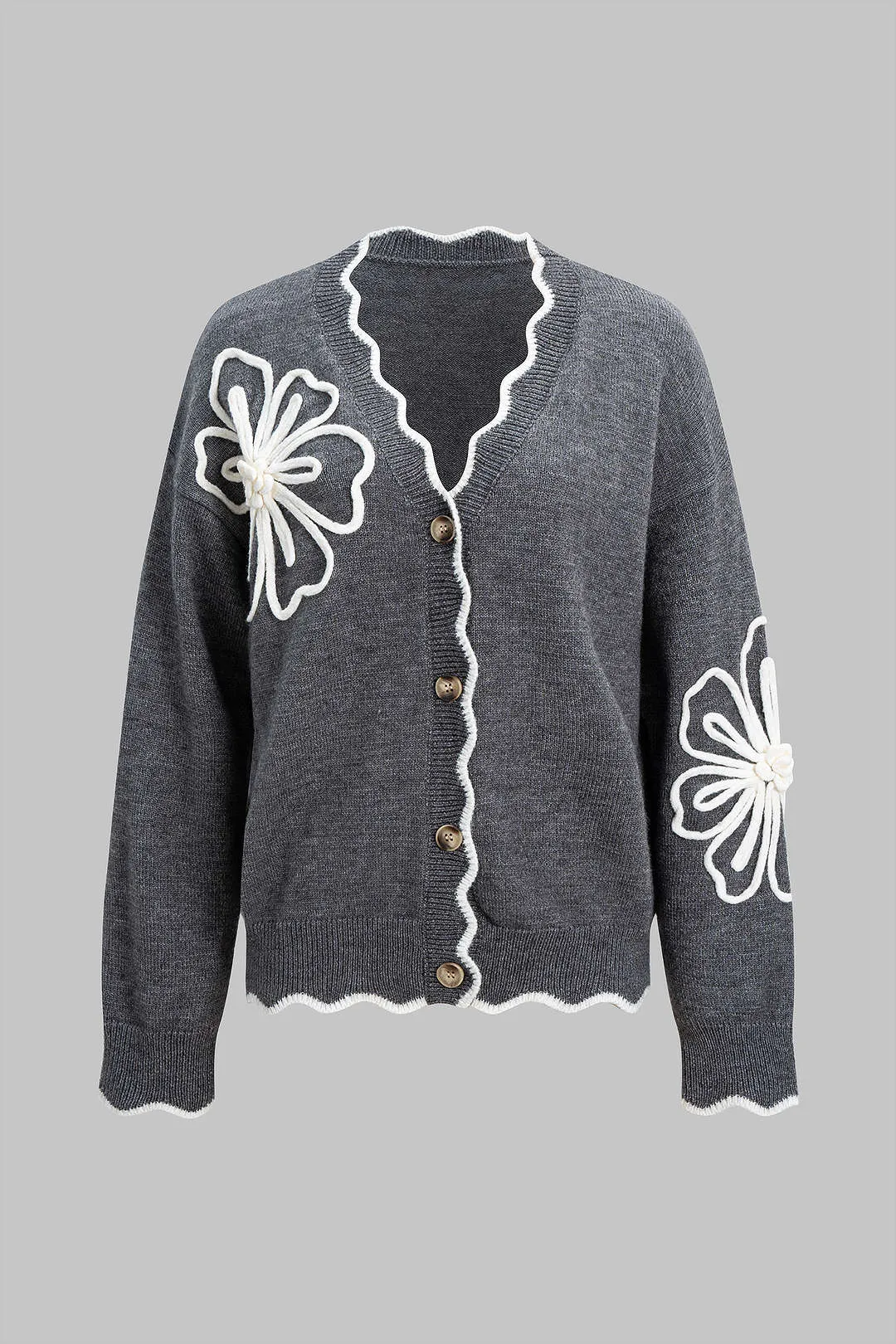 Knit 3D Flower Embroidery Button Cardigan sold by Micas product image thumbnail 2