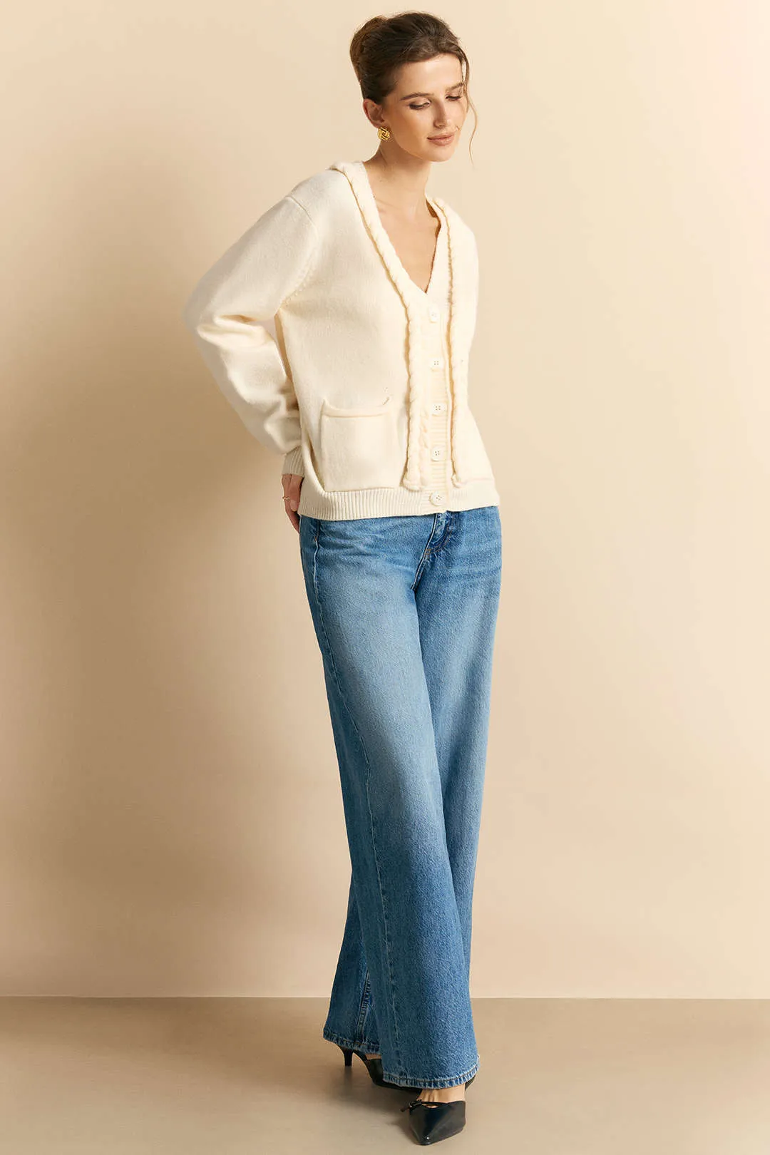 V-Neck Braided Sweater Cardigan sold by Micas product image thumbnail 4