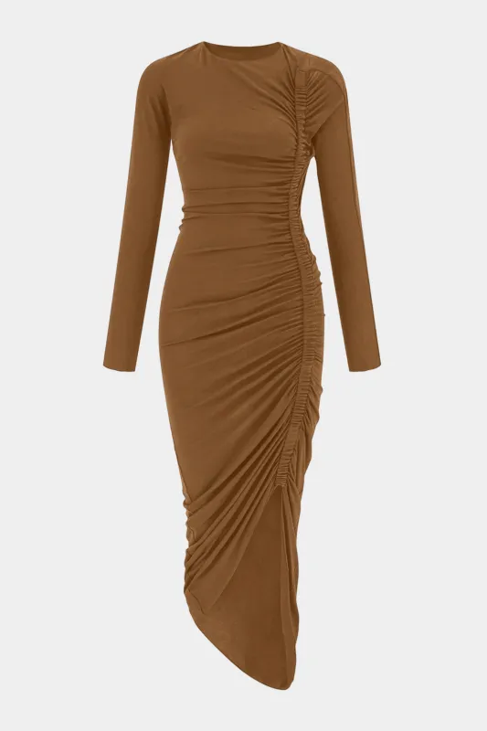 Ruched Asymmetrical Long Sleeve Maxi Dress sold by Micas