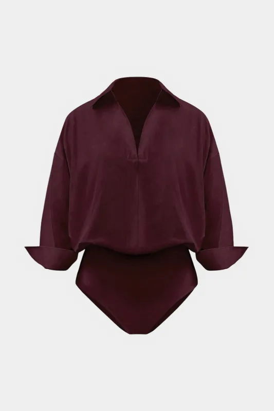 Plus Size Patchwork V-Neck Long Sleeve Bodysuit sold by Micas