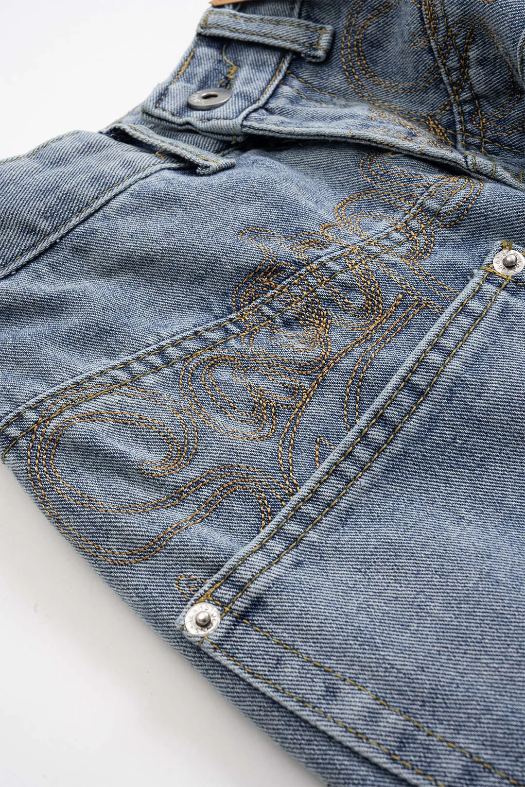 Denim Embroidery Pocket High Waist Straight Leg Jeans sold by Micas product image thumbnail 3