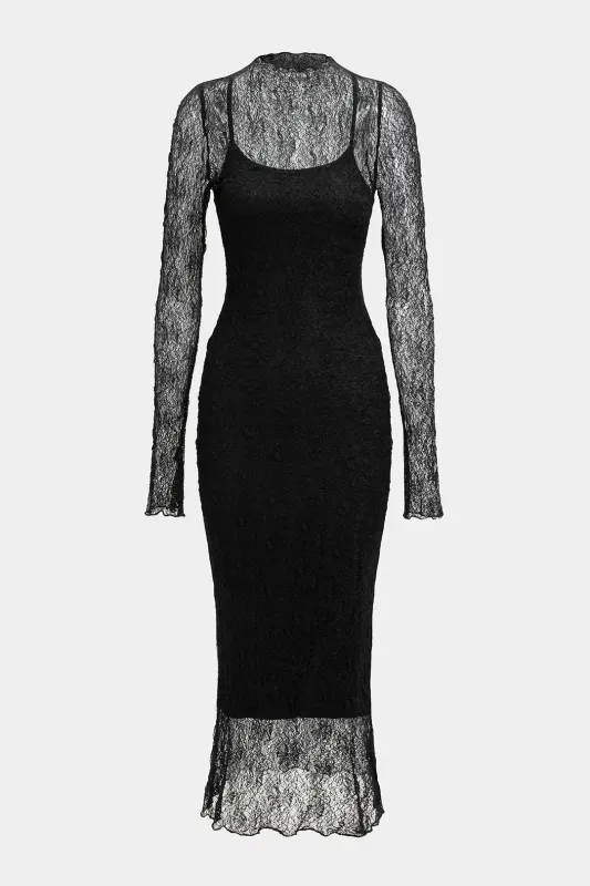 Sheer Lace Long Sleeve Maxi Dress sold by Micas