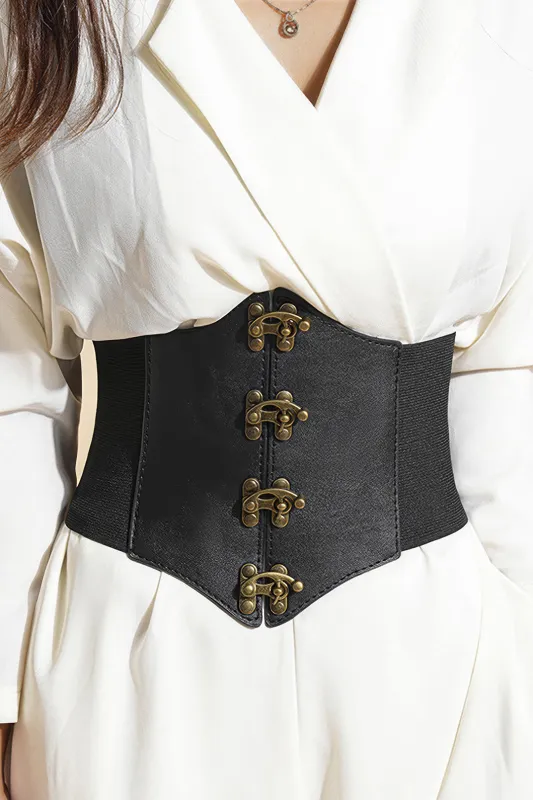 Faux Leather Patchwork Buckle Wide Corset made by Micas